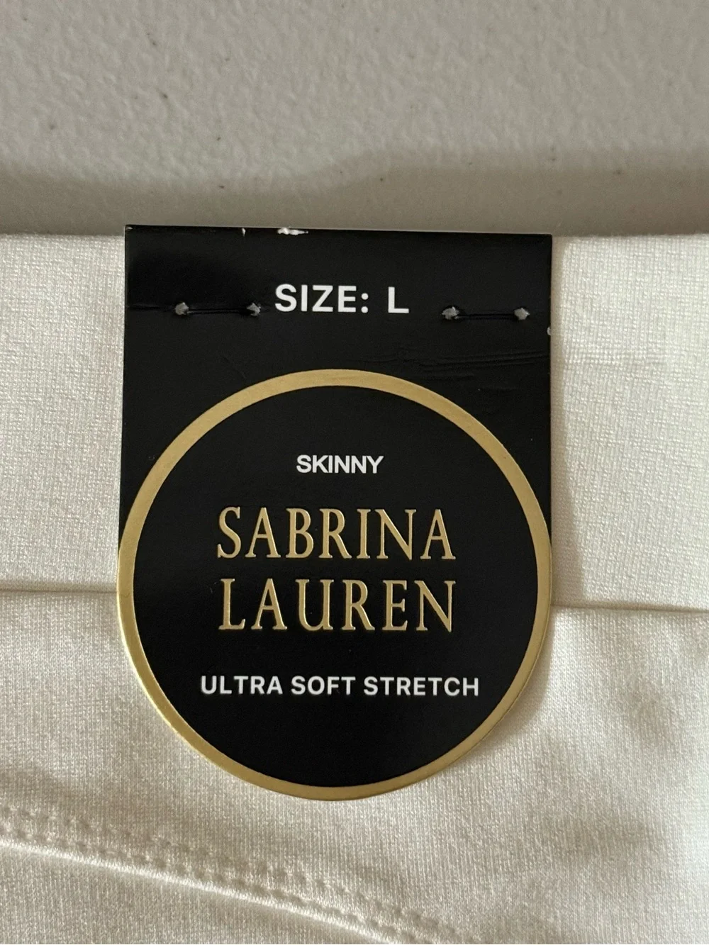Sabrina Lauren Ultra Soft Stretch Skinny Pants Ivory‎ Size L Pull-On Slim Leg